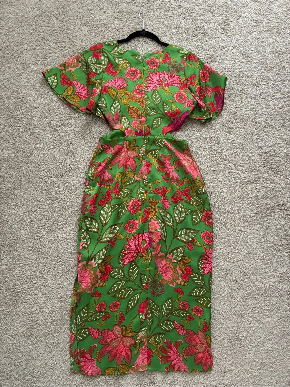 Sugarlips Green Floral Tie-Front Midi Dress with Pink Accents